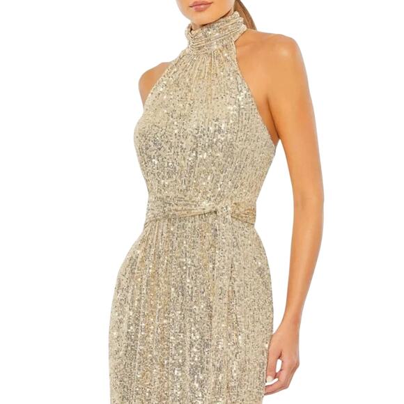 MAC DUGGAL 11281 Sequined Halter Belted Soft Tie Gown, Size 4, New with Tag $398 - Picture 4 of 13